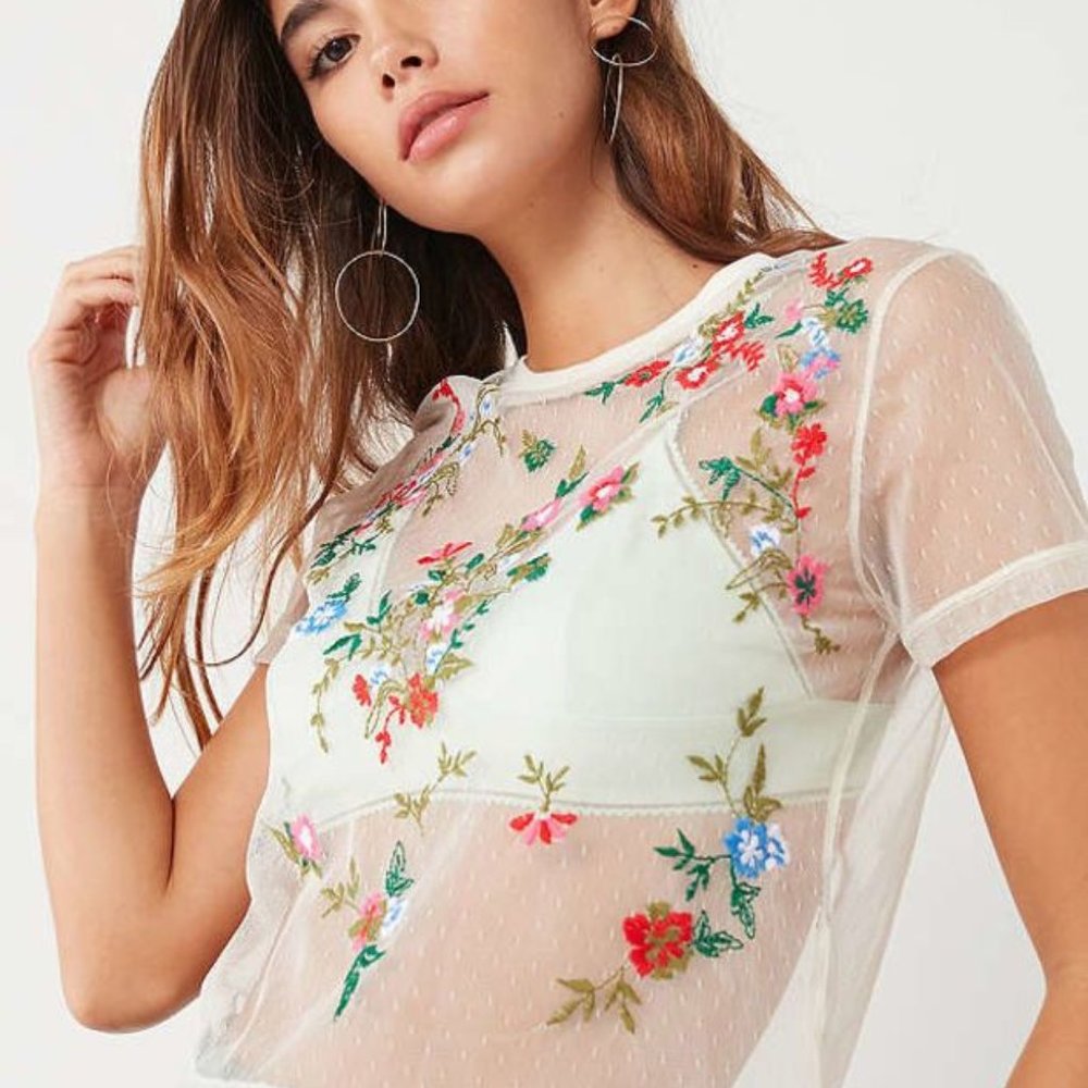 Urban Outfitters olka Dot Mesh Floral Embroidered